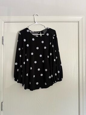 Adrianna Papell Black and White Polka Dot Long Sleeve Blouse